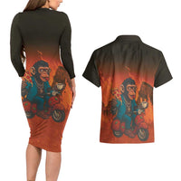 Italian Brainrot Meme Couples Matching Long Sleeve Bodycon Dress and Hawaiian Shirt Chaotic Chimp Mobster Vespa Ride - Wonder Print Shop