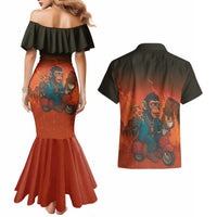 Italian Brainrot Meme Couples Matching Mermaid Dress and Hawaiian Shirt Chaotic Chimp Mobster Vespa Ride - Wonder Print Shop
