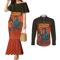 Italian Brainrot Meme Couples Matching Mermaid Dress and Long Sleeve Button Shirt Chaotic Chimp Mobster Vespa Ride - Wonder Print Shop