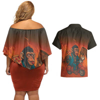 Italian Brainrot Meme Couples Matching Off Shoulder Short Dress and Hawaiian Shirt Chaotic Chimp Mobster Vespa Ride - Wonder Print Shop