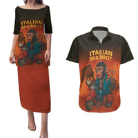 Italian Brainrot Meme Couples Matching Puletasi and Hawaiian Shirt Chaotic Chimp Mobster Vespa Ride - Wonder Print Shop