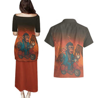 Italian Brainrot Meme Couples Matching Puletasi and Hawaiian Shirt Chaotic Chimp Mobster Vespa Ride - Wonder Print Shop