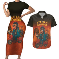 Italian Brainrot Meme Couples Matching Short Sleeve Bodycon Dress and Hawaiian Shirt Chaotic Chimp Mobster Vespa Ride - Wonder Print Shop