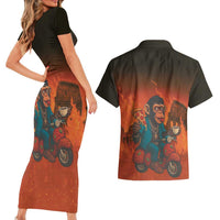 Italian Brainrot Meme Couples Matching Short Sleeve Bodycon Dress and Hawaiian Shirt Chaotic Chimp Mobster Vespa Ride - Wonder Print Shop
