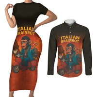 Italian Brainrot Meme Couples Matching Short Sleeve Bodycon Dress and Long Sleeve Button Shirt Chaotic Chimp Mobster Vespa Ride - Wonder Print Shop