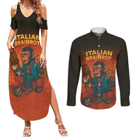 Italian Brainrot Meme Couples Matching Summer Maxi Dress and Long Sleeve Button Shirt Chaotic Chimp Mobster Vespa Ride - Wonder Print Shop