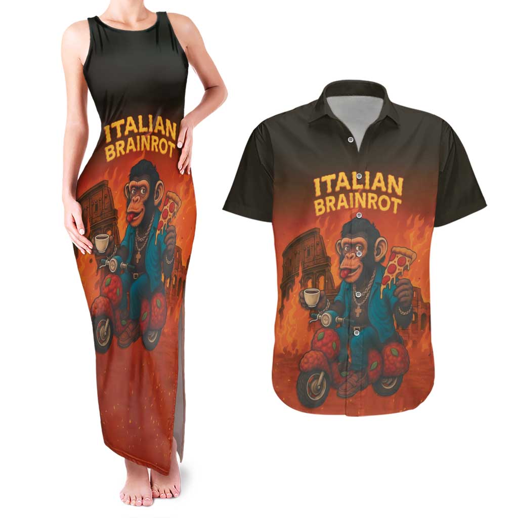 Italian Brainrot Meme Couples Matching Tank Maxi Dress and Hawaiian Shirt Chaotic Chimp Mobster Vespa Ride - Wonder Print Shop