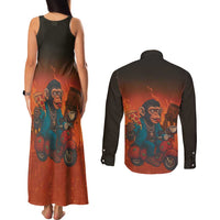 Italian Brainrot Meme Couples Matching Tank Maxi Dress and Long Sleeve Button Shirt Chaotic Chimp Mobster Vespa Ride - Wonder Print Shop