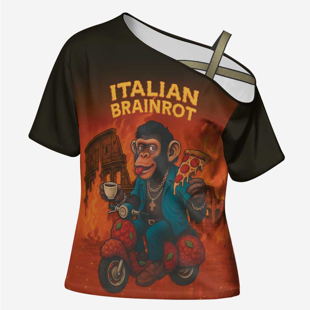 Italian Brainrot Meme Cross Shoulder Shirt Chaotic Chimp Mobster Vespa Ride - Wonder Print Shop
