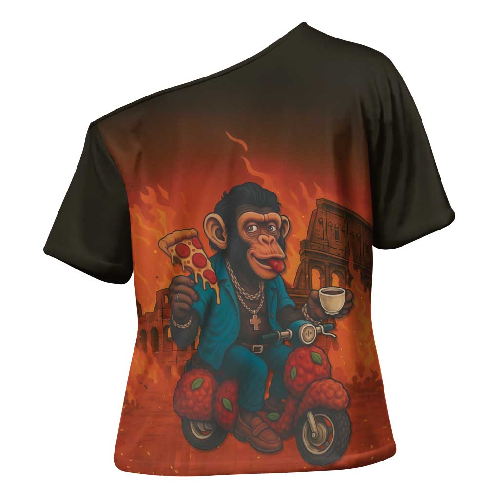 Italian Brainrot Meme Cross Shoulder Shirt Chaotic Chimp Mobster Vespa Ride - Wonder Print Shop