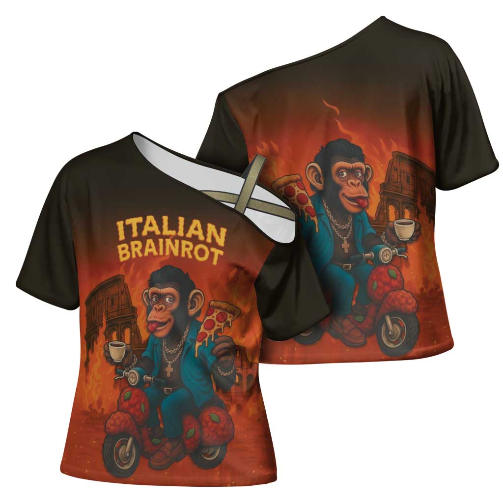 Italian Brainrot Meme Cross Shoulder Shirt Chaotic Chimp Mobster Vespa Ride - Wonder Print Shop