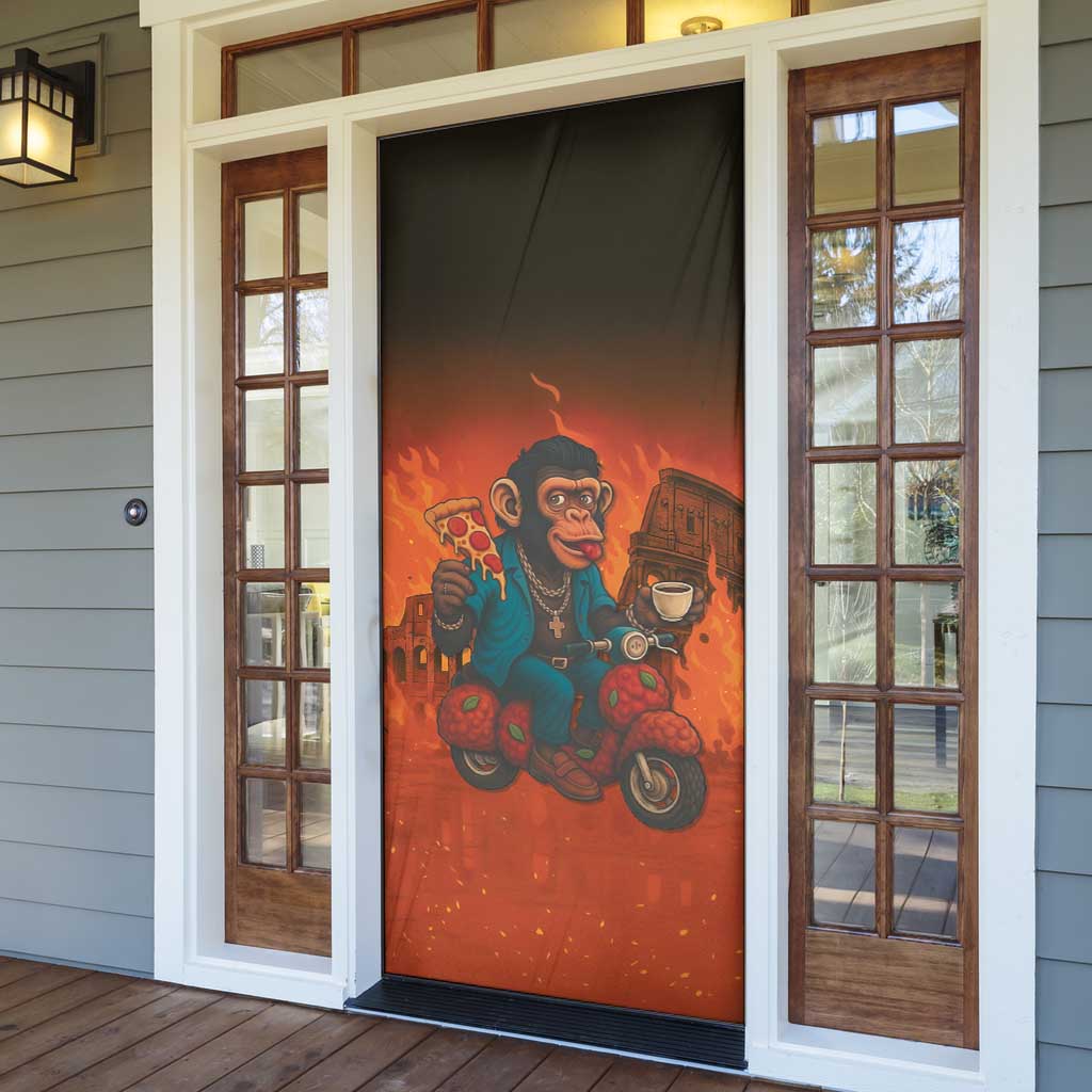 Italian Brainrot Meme Door Cover Chaotic Chimp Mobster Vespa Ride - Wonder Print Shop