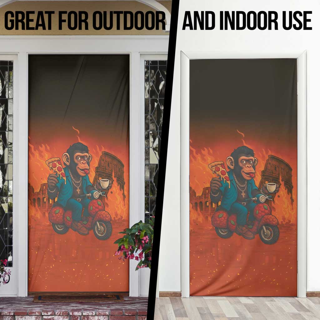 Italian Brainrot Meme Door Cover Chaotic Chimp Mobster Vespa Ride - Wonder Print Shop