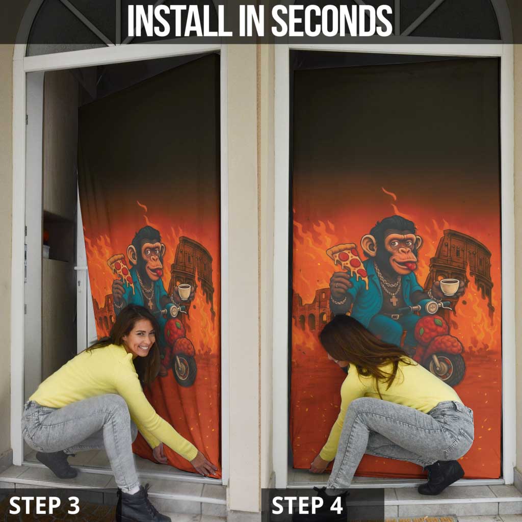 Italian Brainrot Meme Door Cover Chaotic Chimp Mobster Vespa Ride - Wonder Print Shop