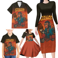 Italian Brainrot Meme Family Matching Long Sleeve Bodycon Dress and Hawaiian Shirt Chaotic Chimp Mobster Vespa Ride - Wonder Print Shop