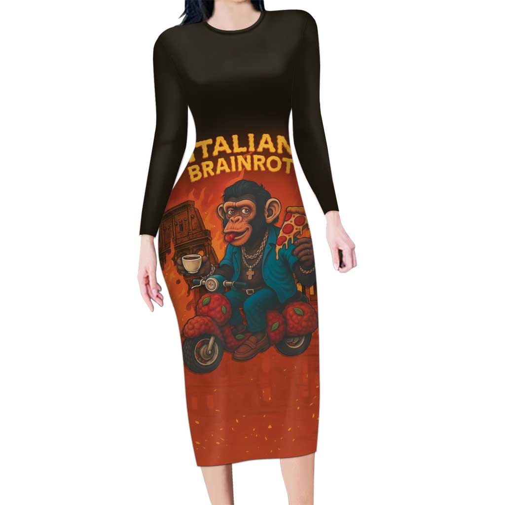 Italian Brainrot Meme Family Matching Long Sleeve Bodycon Dress and Hawaiian Shirt Chaotic Chimp Mobster Vespa Ride - Wonder Print Shop