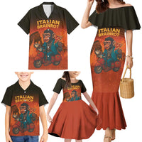 Italian Brainrot Meme Family Matching Mermaid Dress and Hawaiian Shirt Chaotic Chimp Mobster Vespa Ride - Wonder Print Shop