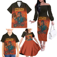 Italian Brainrot Meme Family Matching Off The Shoulder Long Sleeve Dress and Hawaiian Shirt Chaotic Chimp Mobster Vespa Ride - Wonder Print Shop