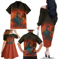 Italian Brainrot Meme Family Matching Off The Shoulder Long Sleeve Dress and Hawaiian Shirt Chaotic Chimp Mobster Vespa Ride - Wonder Print Shop