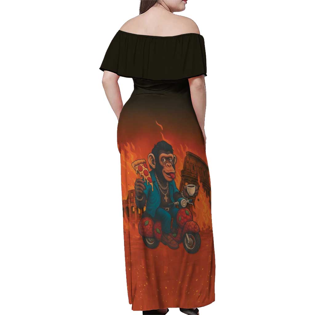 Italian Brainrot Meme Family Matching Off Shoulder Maxi Dress and Hawaiian Shirt Chaotic Chimp Mobster Vespa Ride - Wonder Print Shop