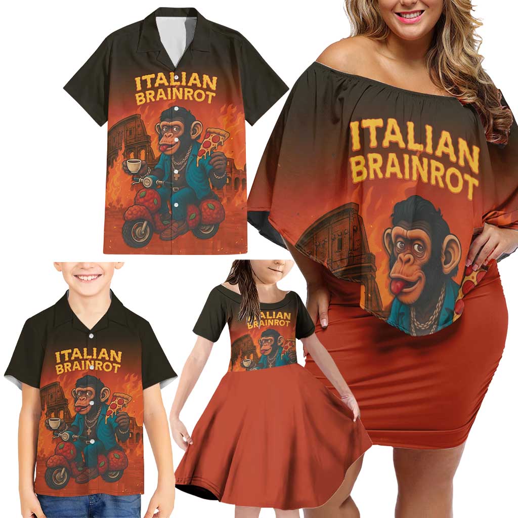 Italian Brainrot Meme Family Matching Off Shoulder Short Dress and Hawaiian Shirt Chaotic Chimp Mobster Vespa Ride - Wonder Print Shop