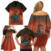 Italian Brainrot Meme Family Matching Off Shoulder Short Dress and Hawaiian Shirt Chaotic Chimp Mobster Vespa Ride - Wonder Print Shop