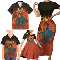 Italian Brainrot Meme Family Matching Short Sleeve Bodycon Dress and Hawaiian Shirt Chaotic Chimp Mobster Vespa Ride - Wonder Print Shop