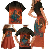 Italian Brainrot Meme Family Matching Short Sleeve Bodycon Dress and Hawaiian Shirt Chaotic Chimp Mobster Vespa Ride - Wonder Print Shop