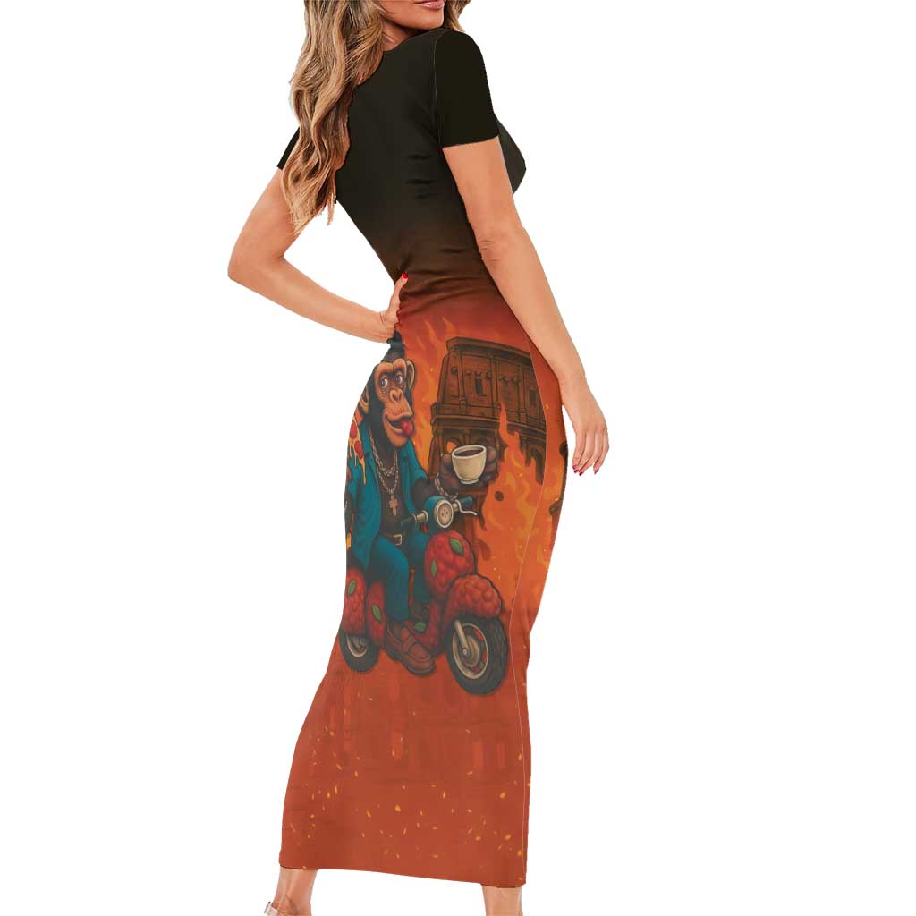 Italian Brainrot Meme Family Matching Short Sleeve Bodycon Dress and Hawaiian Shirt Chaotic Chimp Mobster Vespa Ride - Wonder Print Shop