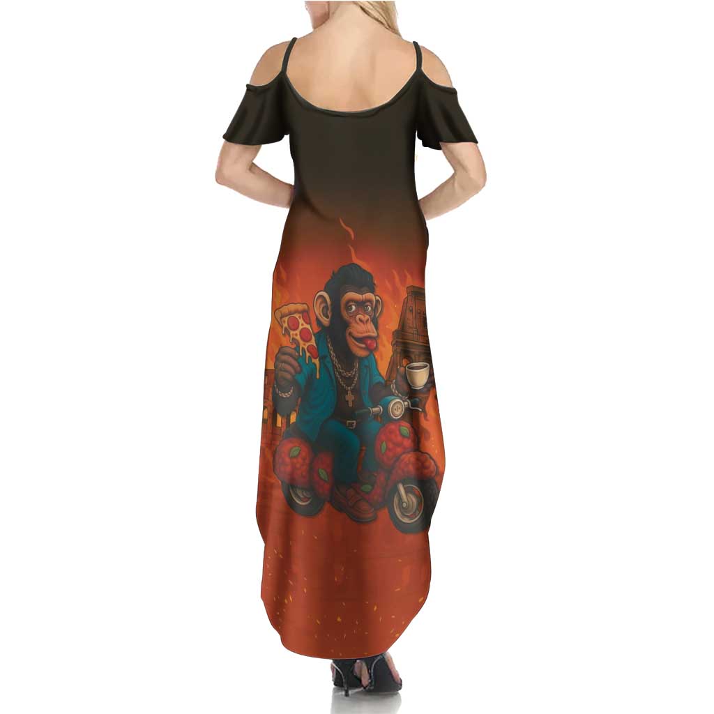 Italian Brainrot Meme Family Matching Summer Maxi Dress and Hawaiian Shirt Chaotic Chimp Mobster Vespa Ride - Wonder Print Shop