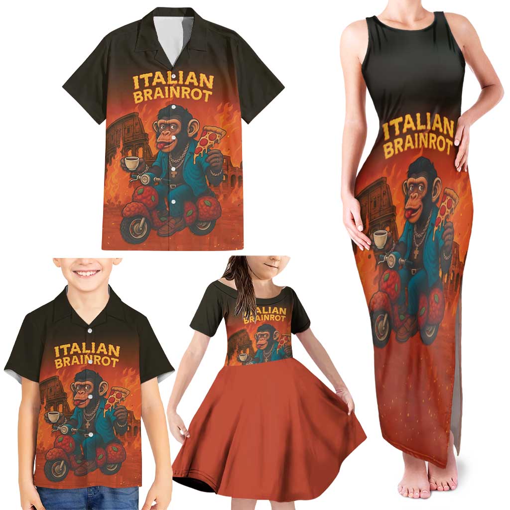 Italian Brainrot Meme Family Matching Tank Maxi Dress and Hawaiian Shirt Chaotic Chimp Mobster Vespa Ride - Wonder Print Shop