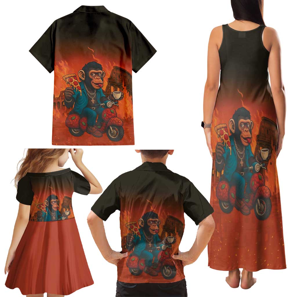 Italian Brainrot Meme Family Matching Tank Maxi Dress and Hawaiian Shirt Chaotic Chimp Mobster Vespa Ride - Wonder Print Shop