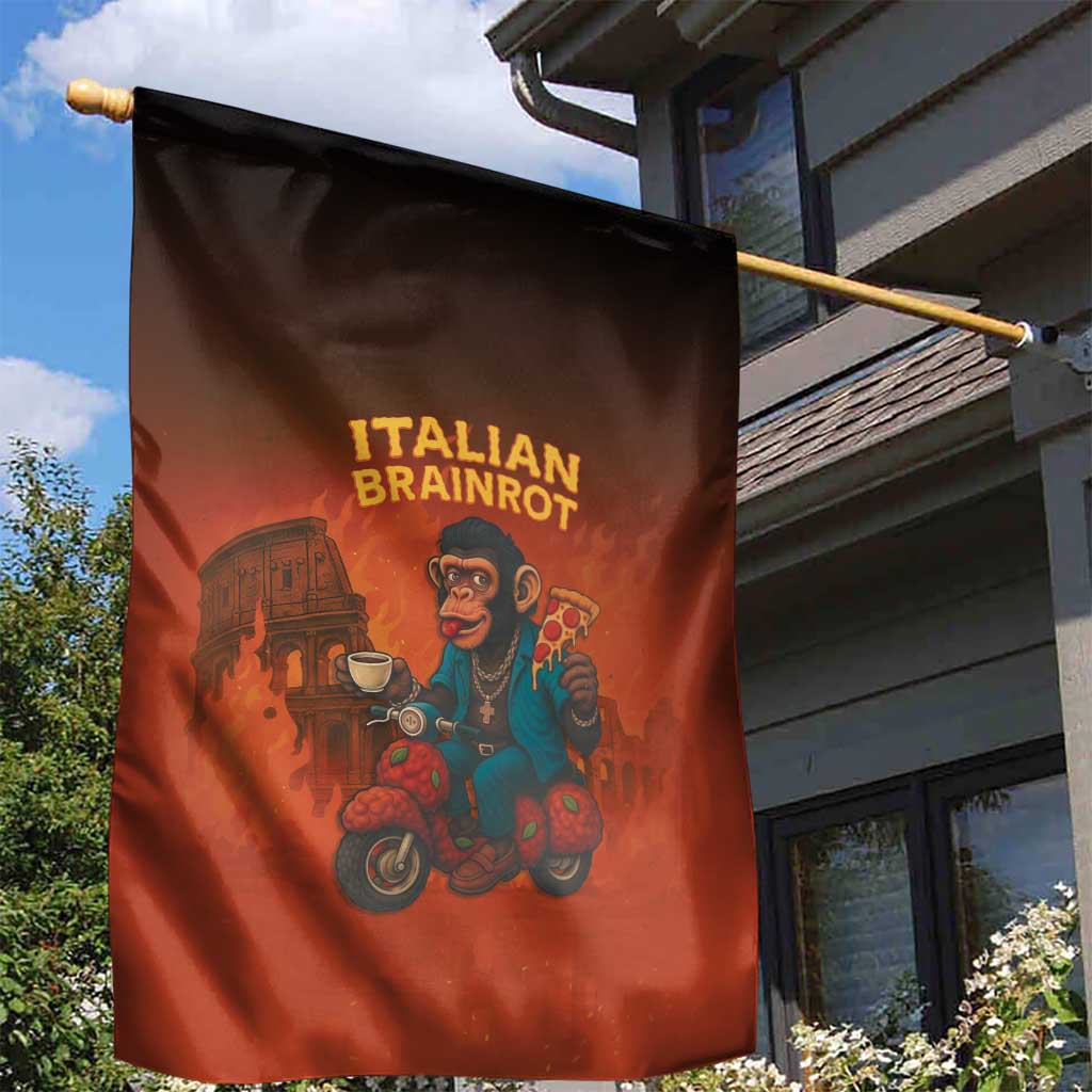Italian Brainrot Meme Garden Flag Chaotic Chimp Mobster Vespa Ride - Wonder Print Shop
