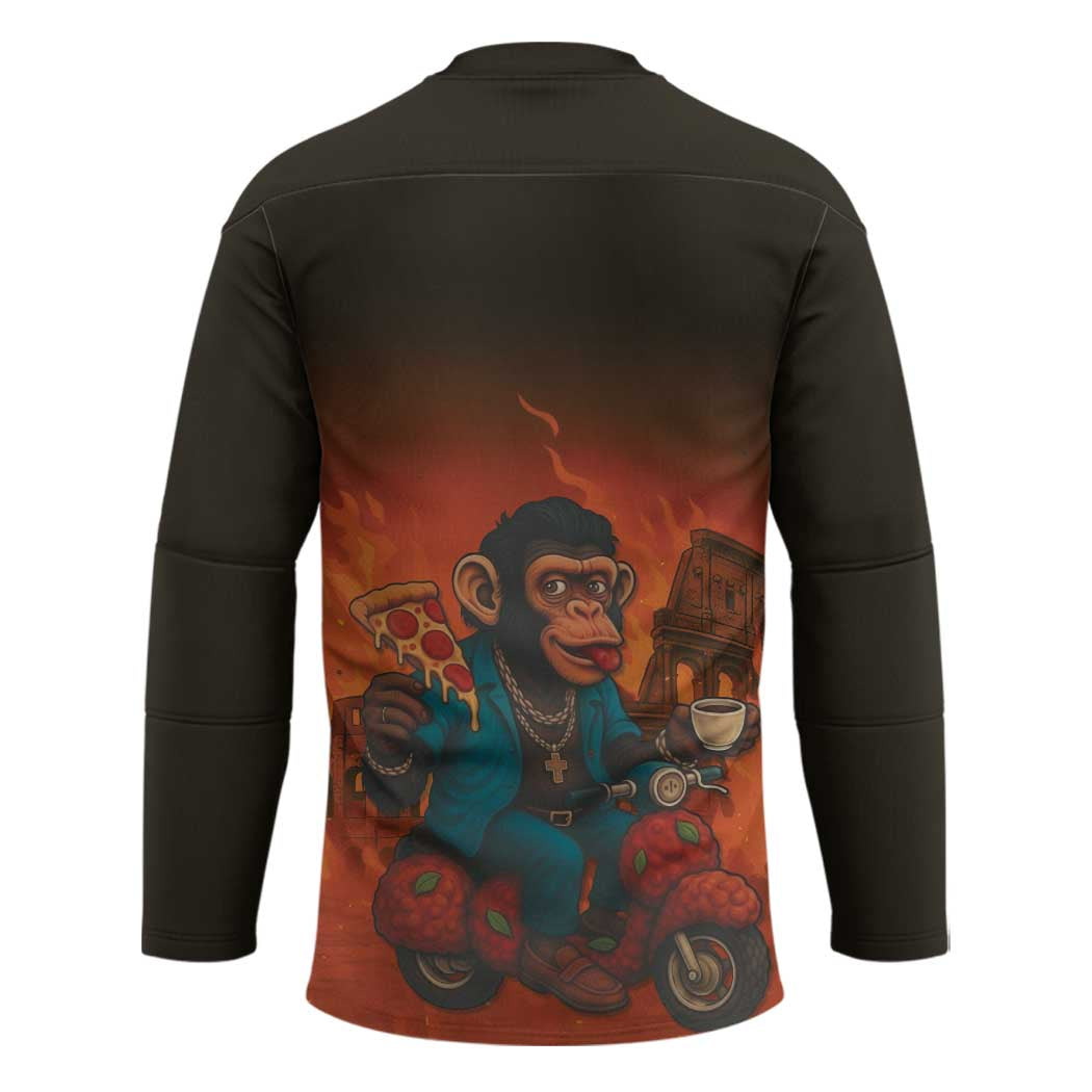 Italian Brainrot Meme Hockey Jersey Chaotic Chimp Mobster Vespa Ride - Wonder Print Shop