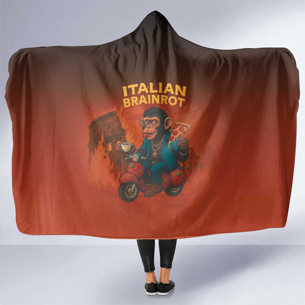 Italian Brainrot Meme Hooded Blanket Chaotic Chimp Mobster Vespa Ride - Wonder Print Shop