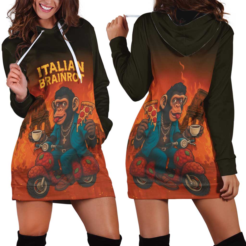 Italian Brainrot Meme Hoodie Dress Chaotic Chimp Mobster Vespa Ride - Wonder Print Shop