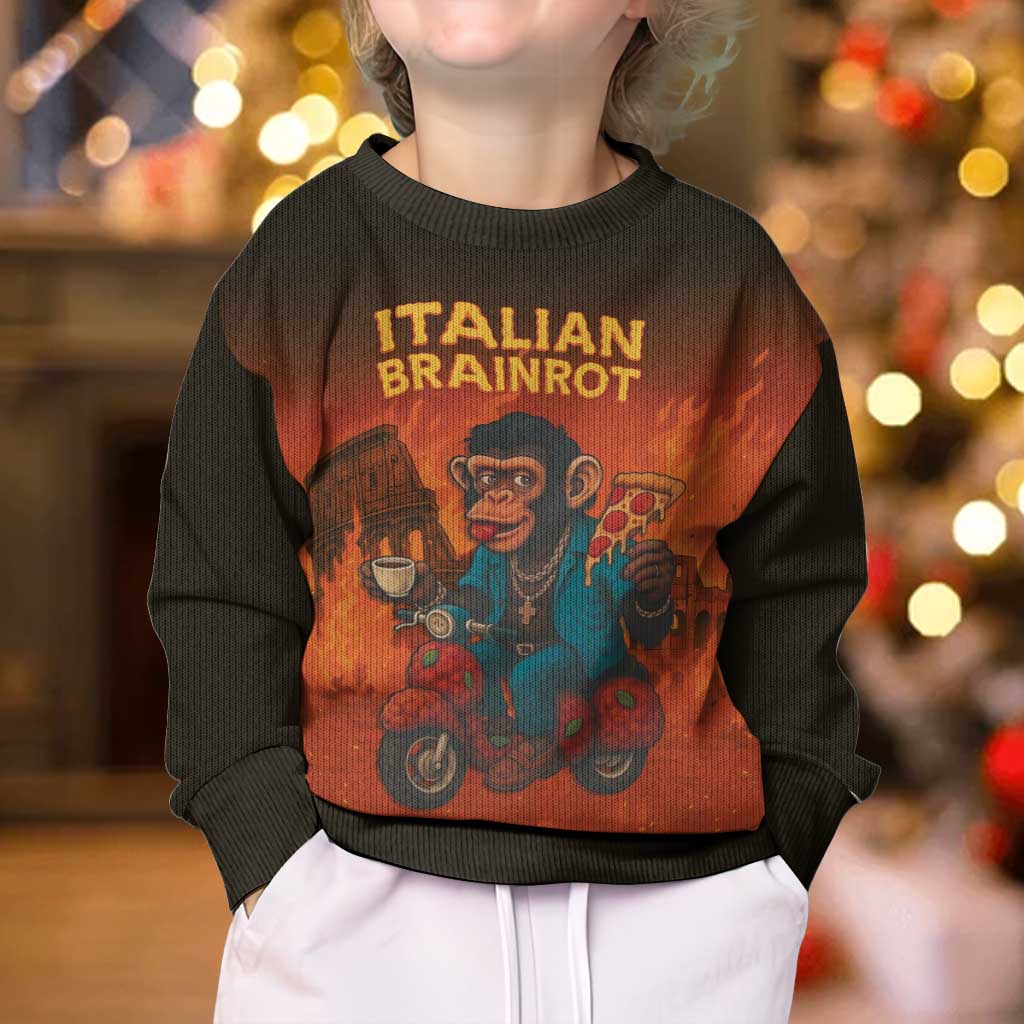 Italian Brainrot Meme Kid Ugly Christmas Sweater Chaotic Chimp Mobster Vespa Ride - Wonder Print Shop