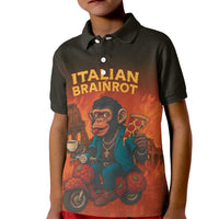 Italian Brainrot Meme Kid Polo Shirt Chaotic Chimp Mobster Vespa Ride - Wonder Print Shop