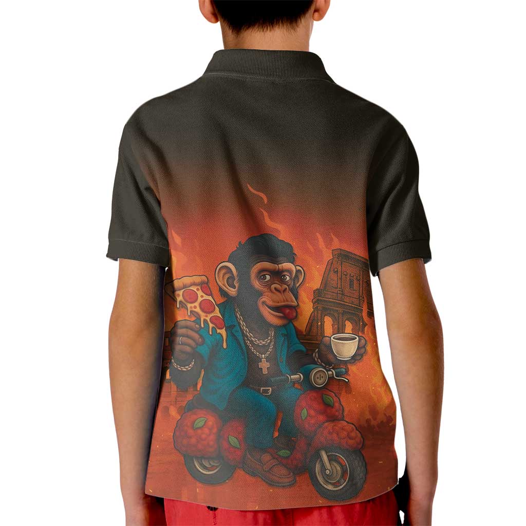 Italian Brainrot Meme Kid Polo Shirt Chaotic Chimp Mobster Vespa Ride - Wonder Print Shop
