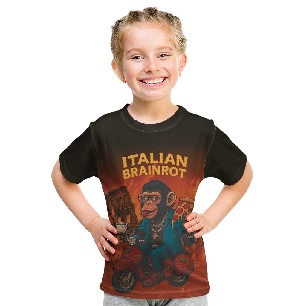 Italian Brainrot Meme Kid T Shirt Chaotic Chimp Mobster Vespa Ride - Wonder Print Shop