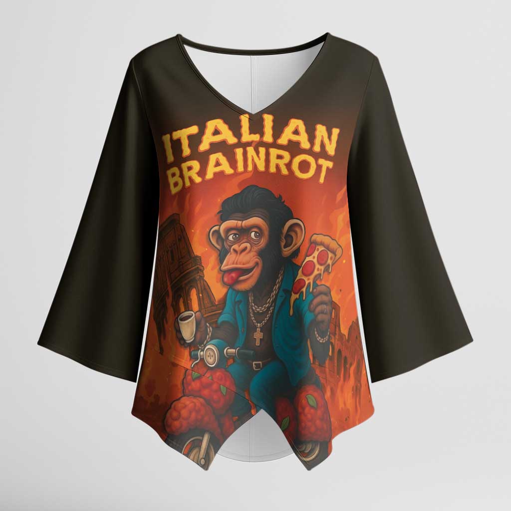 Italian Brainrot Meme Kimono Sleeve Blouse Chaotic Chimp Mobster Vespa Ride - Wonder Print Shop