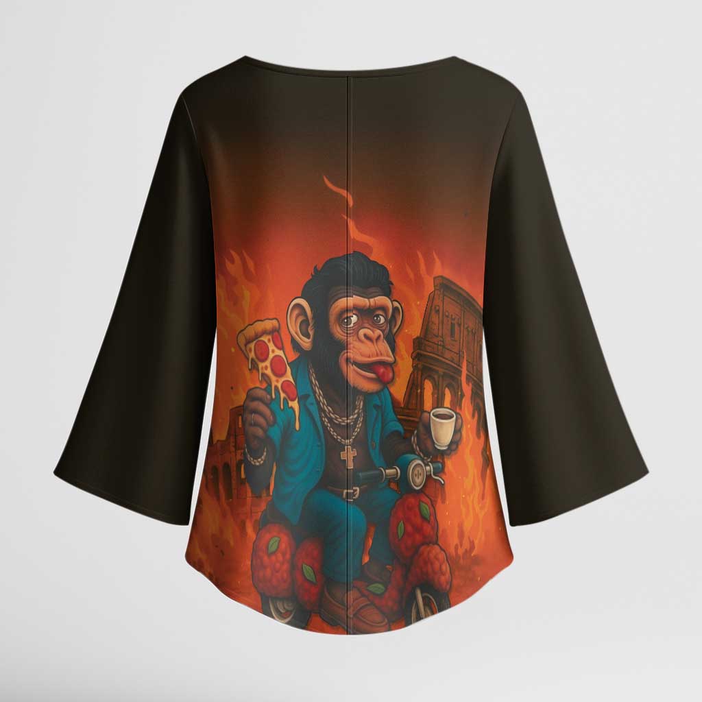 Italian Brainrot Meme Kimono Sleeve Blouse Chaotic Chimp Mobster Vespa Ride - Wonder Print Shop