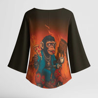 Italian Brainrot Meme Kimono Sleeve Blouse Chaotic Chimp Mobster Vespa Ride - Wonder Print Shop