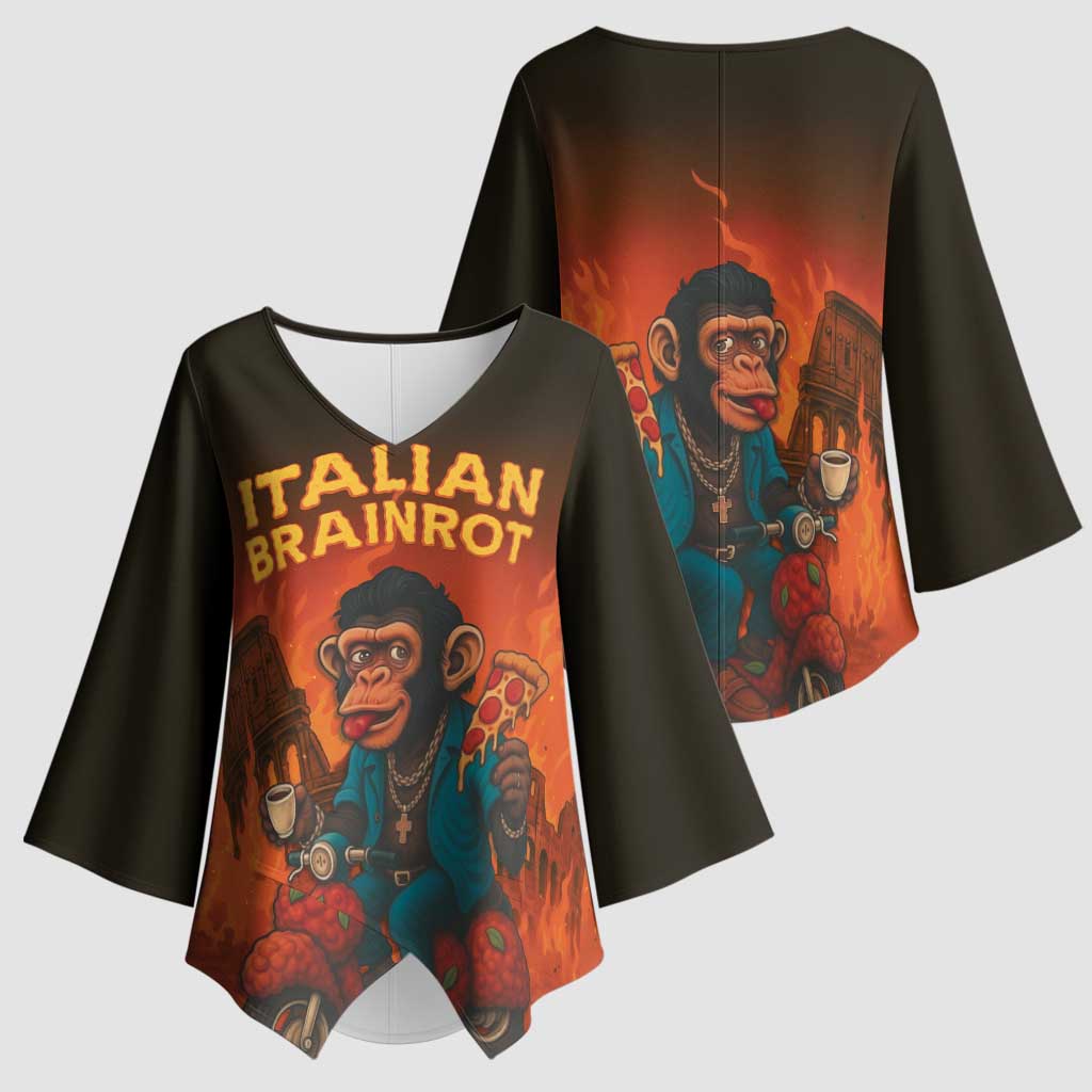 Italian Brainrot Meme Kimono Sleeve Blouse Chaotic Chimp Mobster Vespa Ride - Wonder Print Shop