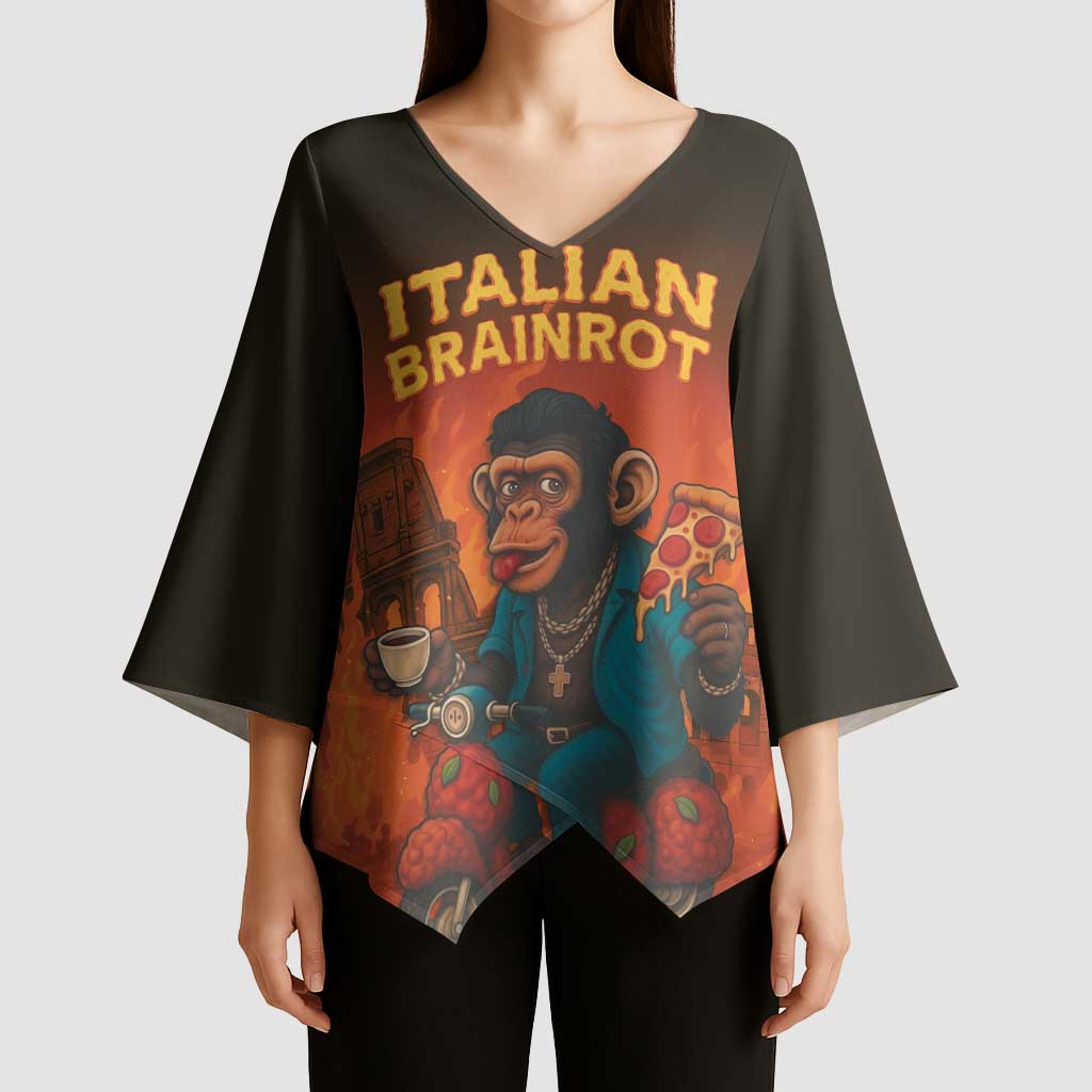 Italian Brainrot Meme Kimono Sleeve Blouse Chaotic Chimp Mobster Vespa Ride - Wonder Print Shop