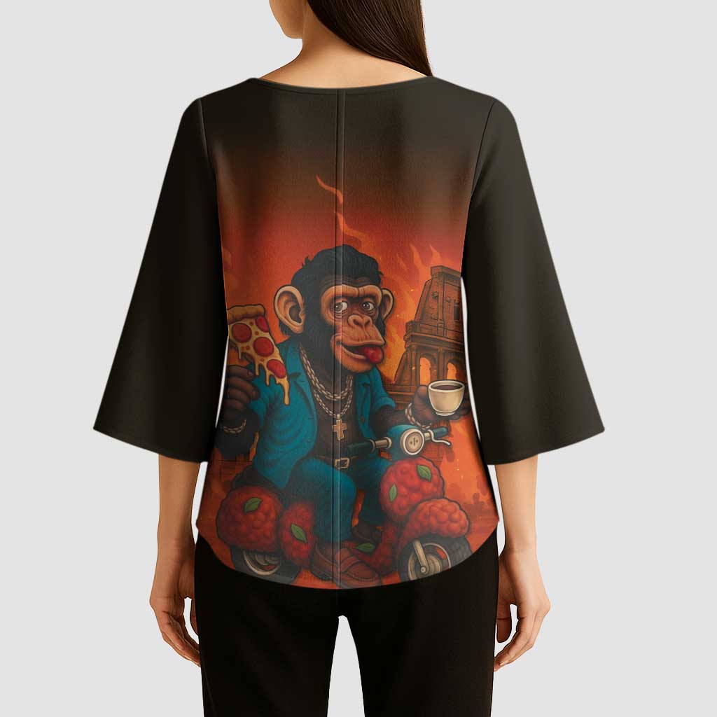 Italian Brainrot Meme Kimono Sleeve Blouse Chaotic Chimp Mobster Vespa Ride - Wonder Print Shop