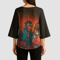 Italian Brainrot Meme Kimono Sleeve Blouse Chaotic Chimp Mobster Vespa Ride - Wonder Print Shop