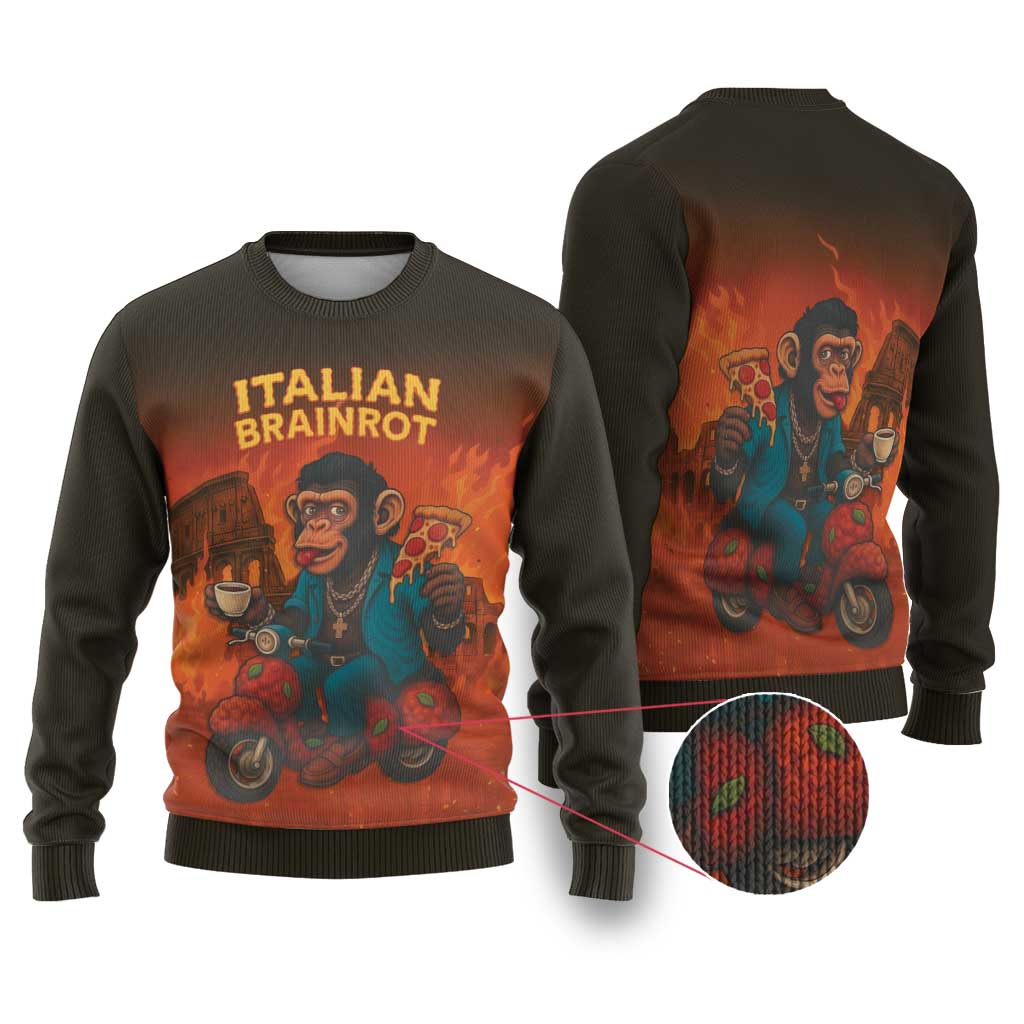 Italian Brainrot Meme Ugly Christmas Sweater Chaotic Chimp Mobster Vespa Ride - Wonder Print Shop