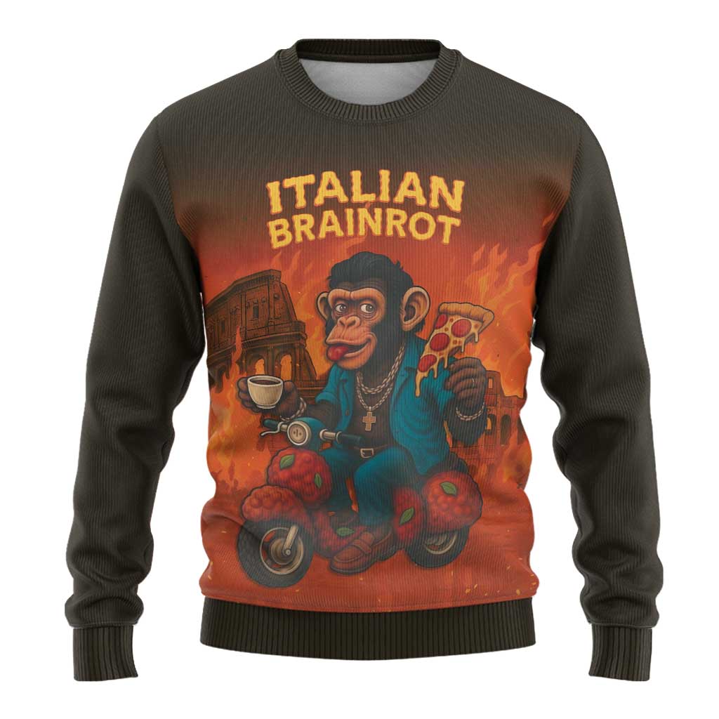 Italian Brainrot Meme Ugly Christmas Sweater Chaotic Chimp Mobster Vespa Ride - Wonder Print Shop
