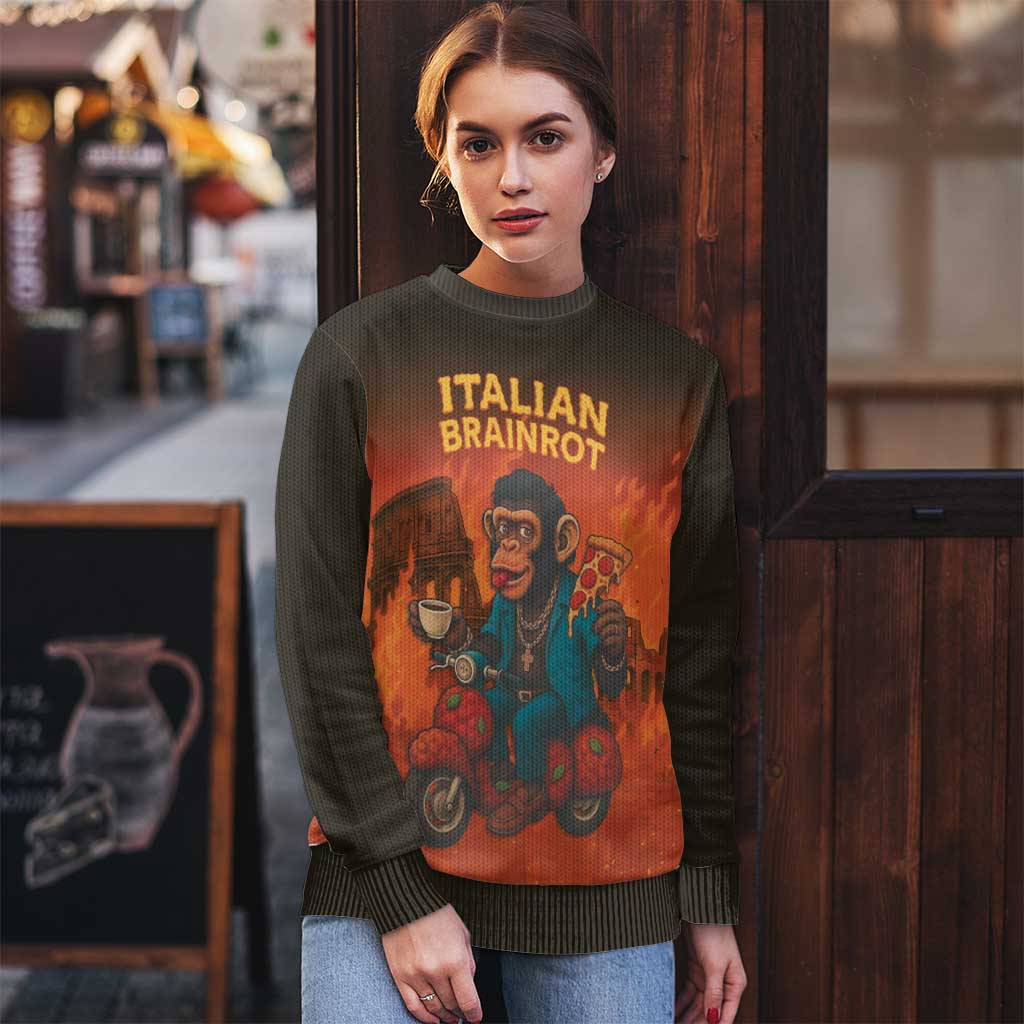 Italian Brainrot Meme Ugly Christmas Sweater Chaotic Chimp Mobster Vespa Ride - Wonder Print Shop